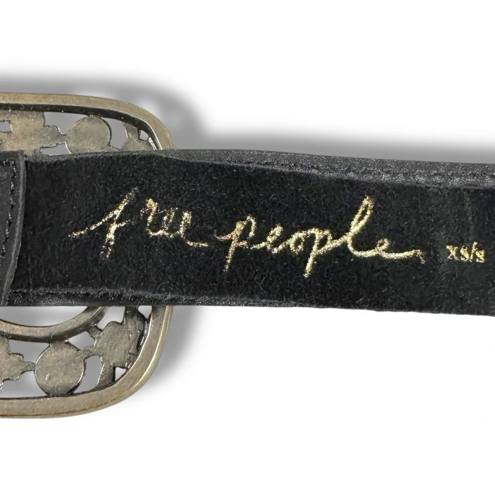 Free People Bohemian Witchy Suede Leather Soledad Jeans Belt Black NWT XS Small